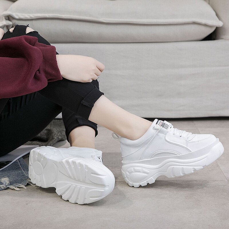 Kvindesko høj platform sneakers forår kvindesko casual sort/hvid sneakers til kvinder åndbar kvinde chunky sko