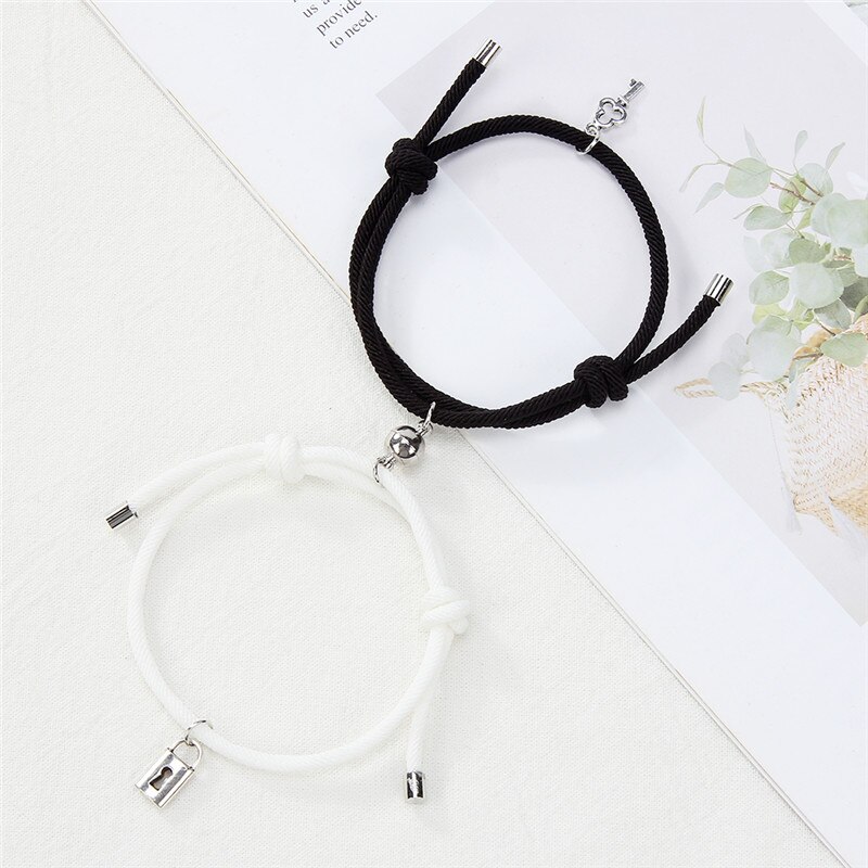 Mode Key Lock Metaallegering Paar Armband Magneet Attractie Beste Vriend Verstelbare Touw Armbanden Voor Vrouwen Mannen Sieraden: N