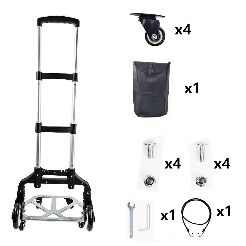 Lichter Up Aluminiumlegering Huishouden Traplopen Trolley Kleine Draagbare Opvouwbare Bagage Kar Trailer Trolley Trolley Winkelwagen