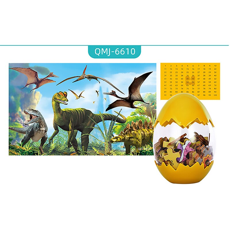 60pcs Wooden Christmas Dinosaur Puzzle Toy Dinosaur Egg Packaging 3D Mini Puzzle Board Decoration Toy: 6610