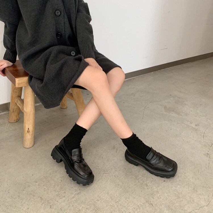 All-Match Square Toe Women Casual Female Sneakers Clogs Platform Flat Shoes British Style Autumn Oxfords Shallow Mouth Creepers