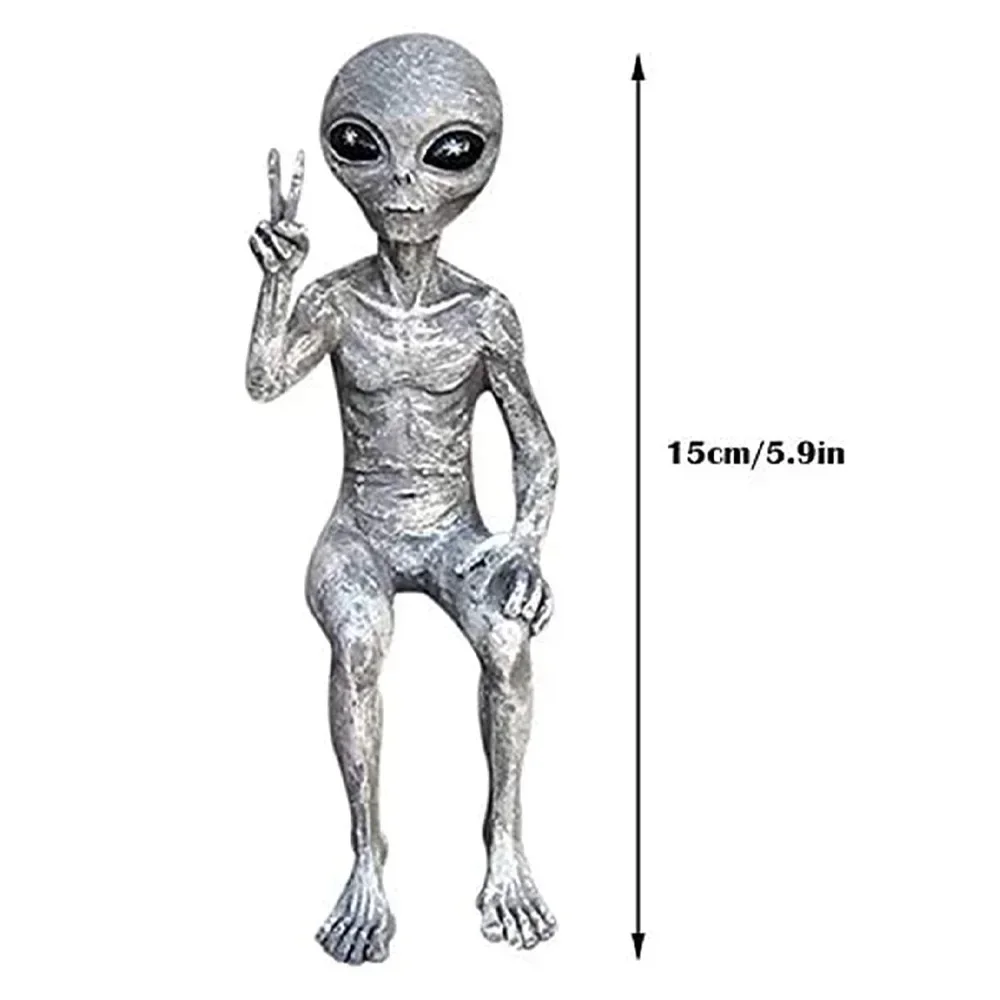 Grappige hars buitenaardse standbeeld buiten tuindecoratie UFO dwerg sculptuur desktop home decor voor Halloween kerstversieringen