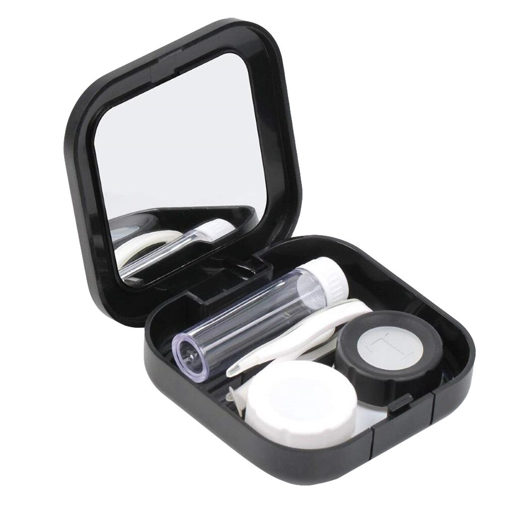 NewMini étui de lentilles de Contact carrées avec miroir boîte de lentilles de Contact colorées pour femmes, conteneur de lentilles de Contact pour les yeux joli Kit de voyage: BK