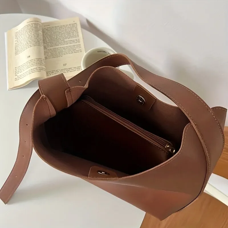 All-match dameskuldertaske, solid håndtaske crossbody-taske dame minimalistisk pu-lædertaske til arbejde