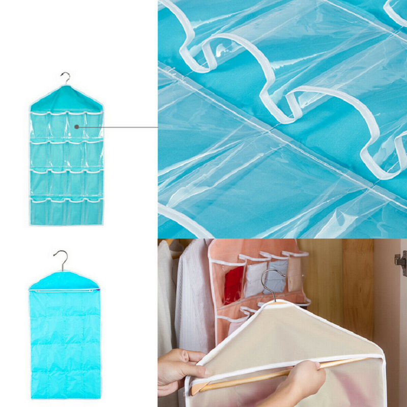2 Packs 16 Pockets Sock Bra Underwear Hanging Organizer Tidy Rack Hanger Storage Door Bag for Bathroom Living Room Home Sundries