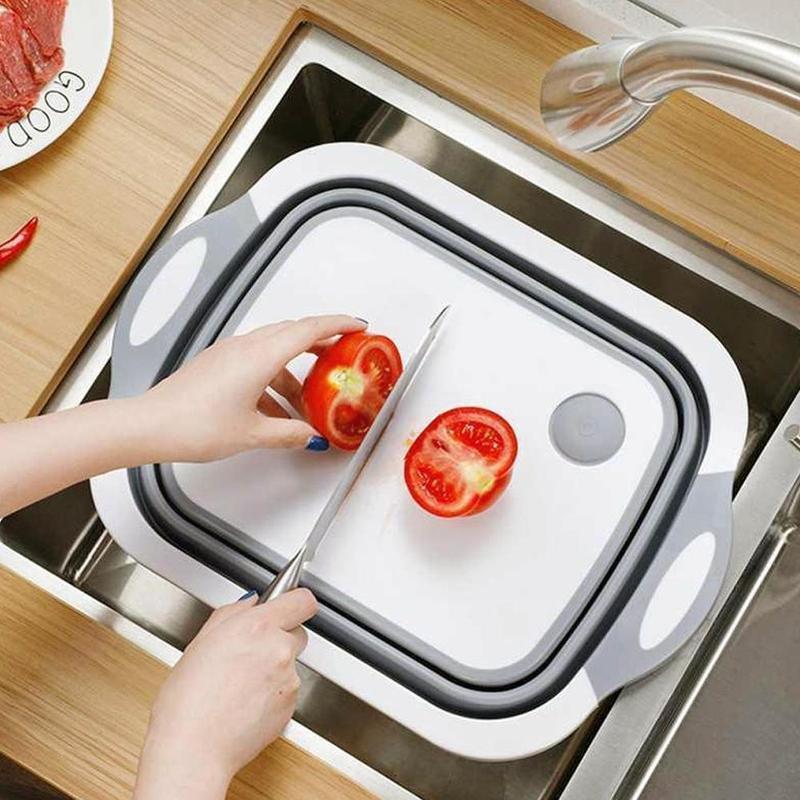 Multifunction Collapsible Cutting Board Dish Tub 3 Basins supplies Drain Outdoor Basket Kitchen 1 Camp Sink Folding Portabl C1U8
