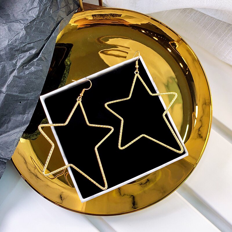 Übertreibung sterne Gold groß Band baumeln ohrringe geometrie erkläSprosse koreanischen stil tropfen ohrringe für frauen Juwel