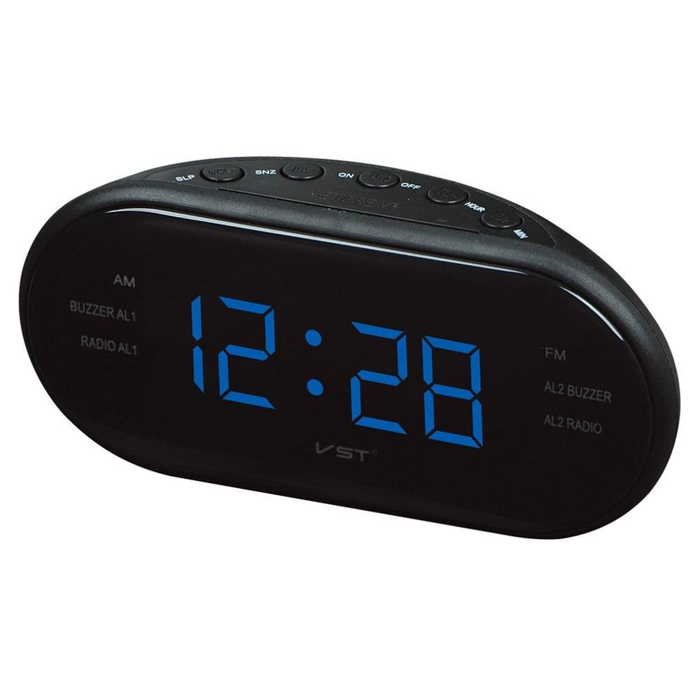 220V EU Plug AM FM Dual Frequency Radio Alarm Clock Digital LED Clock Luminous Clock Snooze Electronic Home Table Clock: Blue