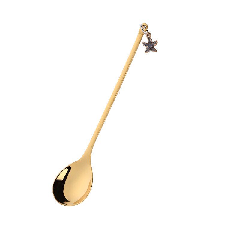 Bunte Edelstahl Kleine Kaffee Löffel Rühren Regenbogen Löffel Schöne Ohrring Abendessen Löffel Griff Teelöffel Küche Geschirr: gold / dinner spoon 18cm