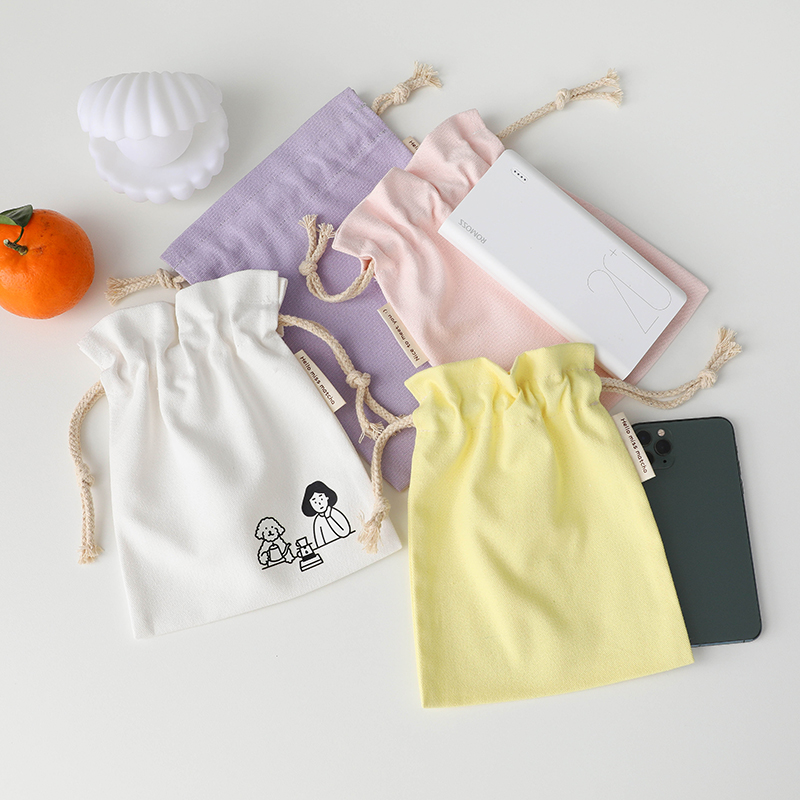 Mid Size Canvas Tasje Effen Kleur Leuke String Tas Mobiele Telefoon Zakje Stof Kerst Cadeau Zakken Stof Koord Pouch