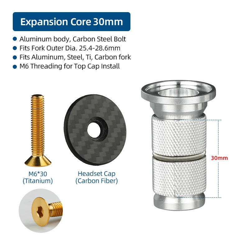 Plugue de compressão de bicicleta, parafusos de expansão de fone de ouvido, inserção de tigela, montagem de tampa superior, 1 1/8 ", porcas expansoras, âncora de garfo de carbono: Transparente