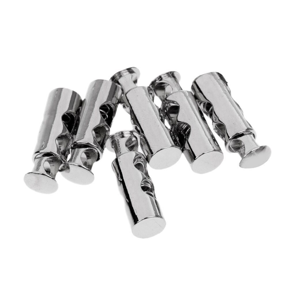 Metal Double Hole Barrel Cylinder Cord Locks Clip Ends Luggage Lanyard Stopper Sliding Fastener Buttons, 6Pcs