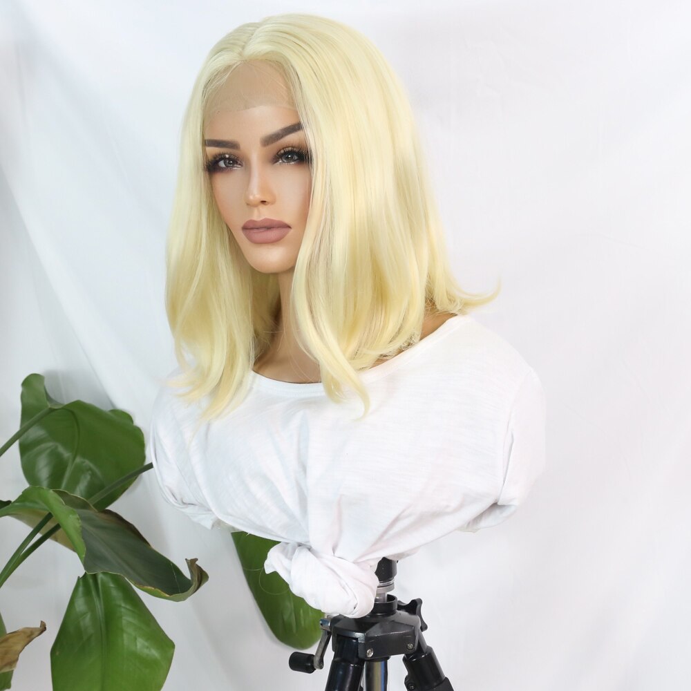 Synthetic Lace Wigs for Women 613 Color Blonde Wig Middle Part Lace Wave/Straight Hair Daily/Party/Cosplay Heat Resistant Fiber