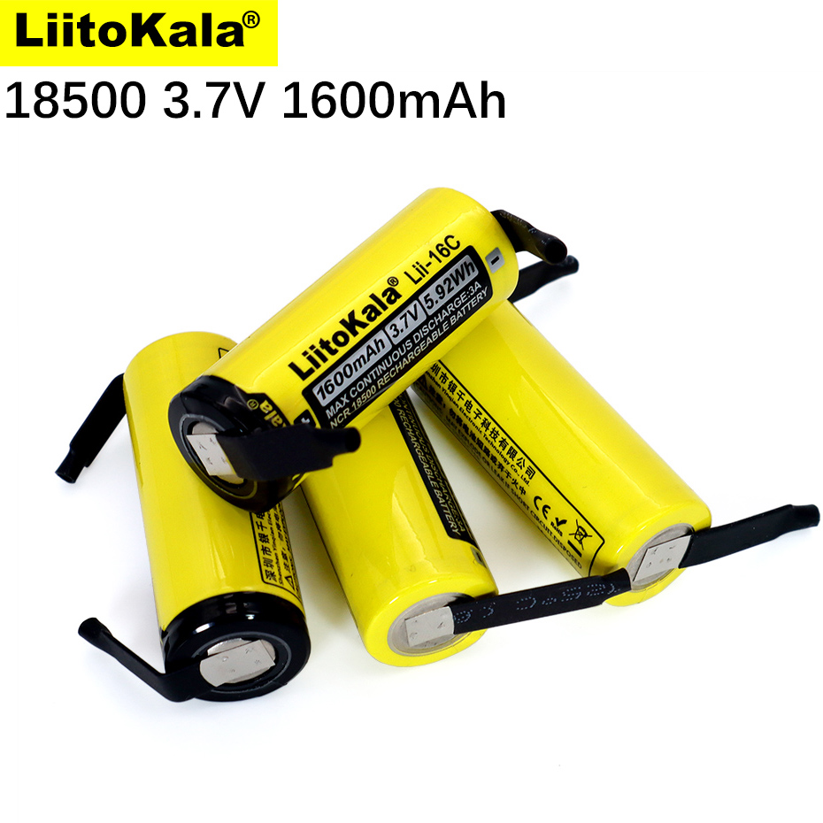 Nova liitokala Lii-16C 18500 1600mah 3.7v bateria de lítio para led lanterna + níquel diy