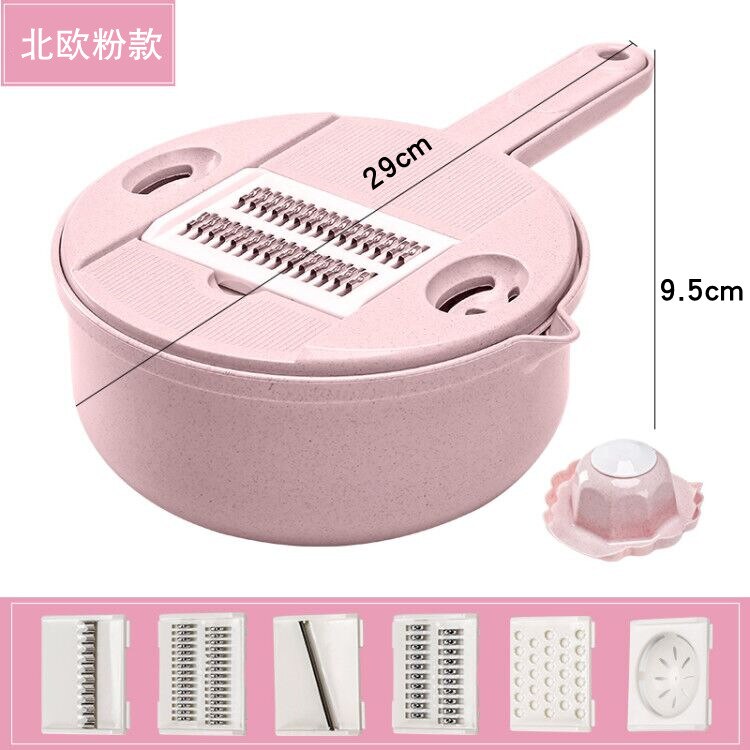 Multi function chopper peeler kitchen manual slicing shredding mashed potato shaving and wiping machine: Pink