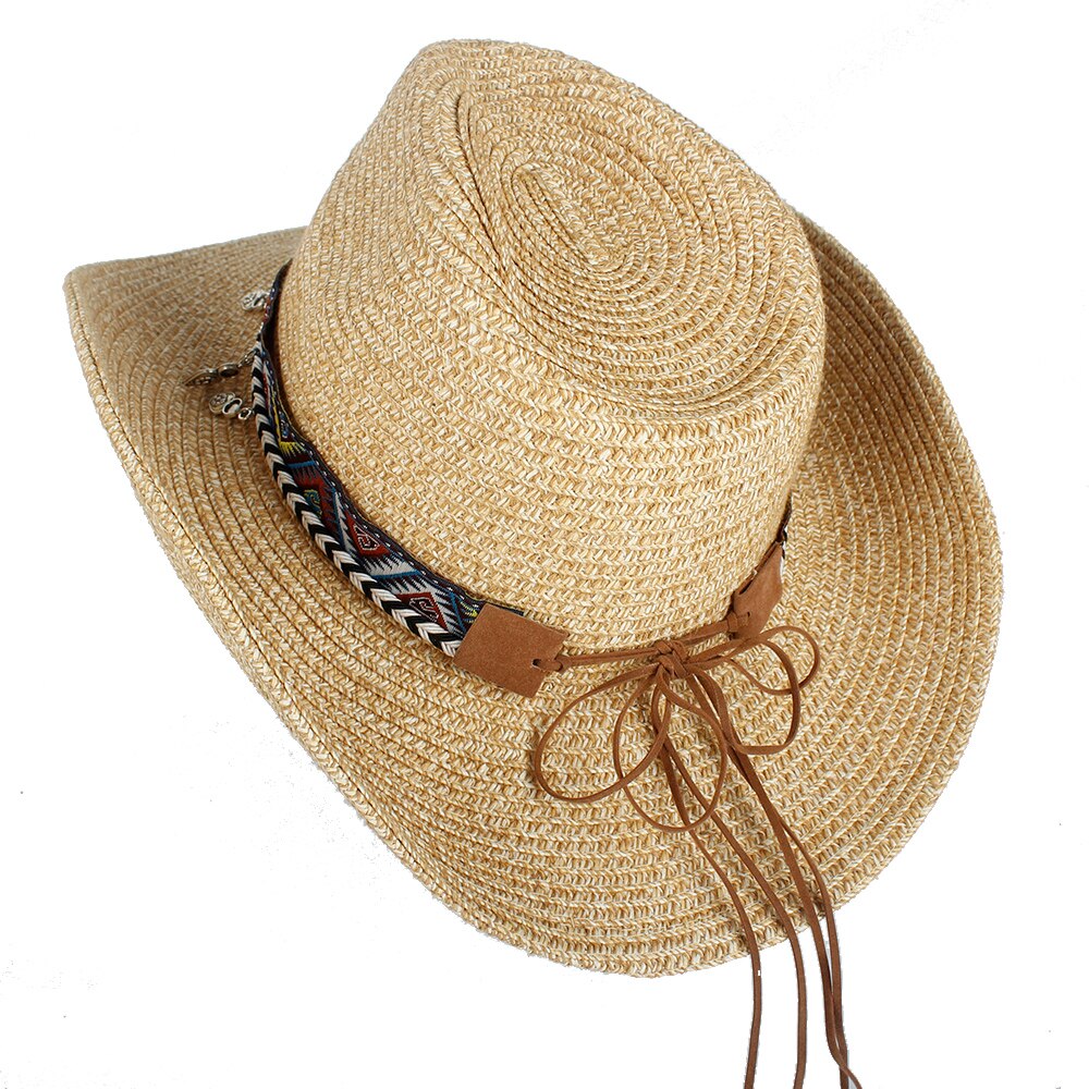 Kvinder hule vestlige cowboy hat dame sommer halm boheme kvast fascinator sombrero hombre strand cowgirl jazz hat