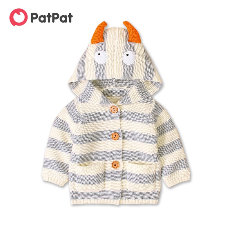 PatPat Spring and Autumn Baby Cute Knitted Striped Button Sweater with Pocket Sweaters & Hoodies Sweaters