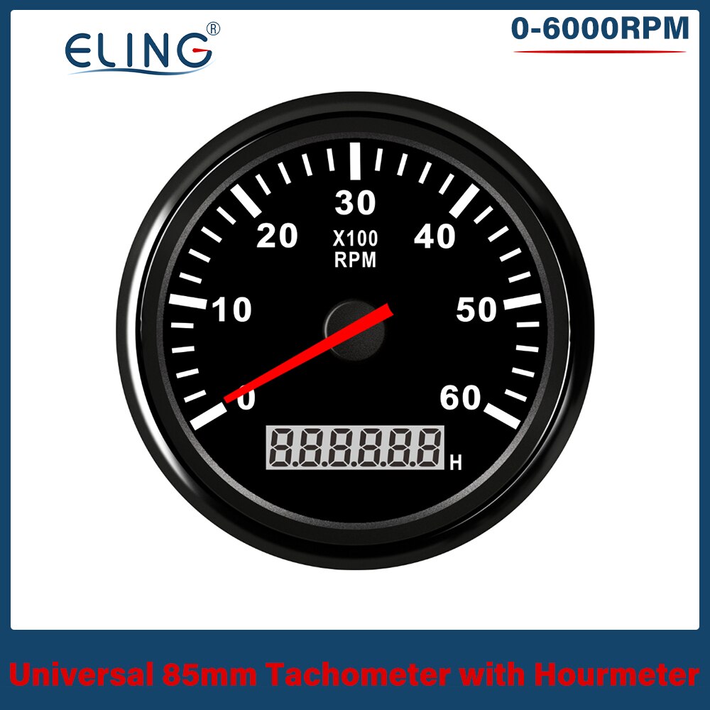 ELING Universal- 3-8K RPM Tachometer Umdrehung Zähler Tacho Messgerät mit Stunde Meter 85mm Benzin Diesel- 12V 24V verrotten Hintergrundbeleuchtung