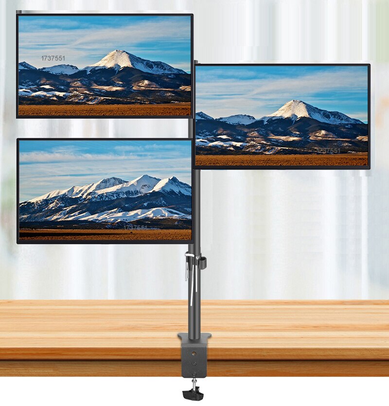 (80cm) DL-T902-380II Full Motion three Monitor desktop stand Holder 10"-27" clamp grommet hole base PC Mount foldable Arm 12kg
