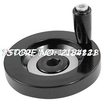 80mm Dia Hand Wheel w Removable Revolving Handle Black