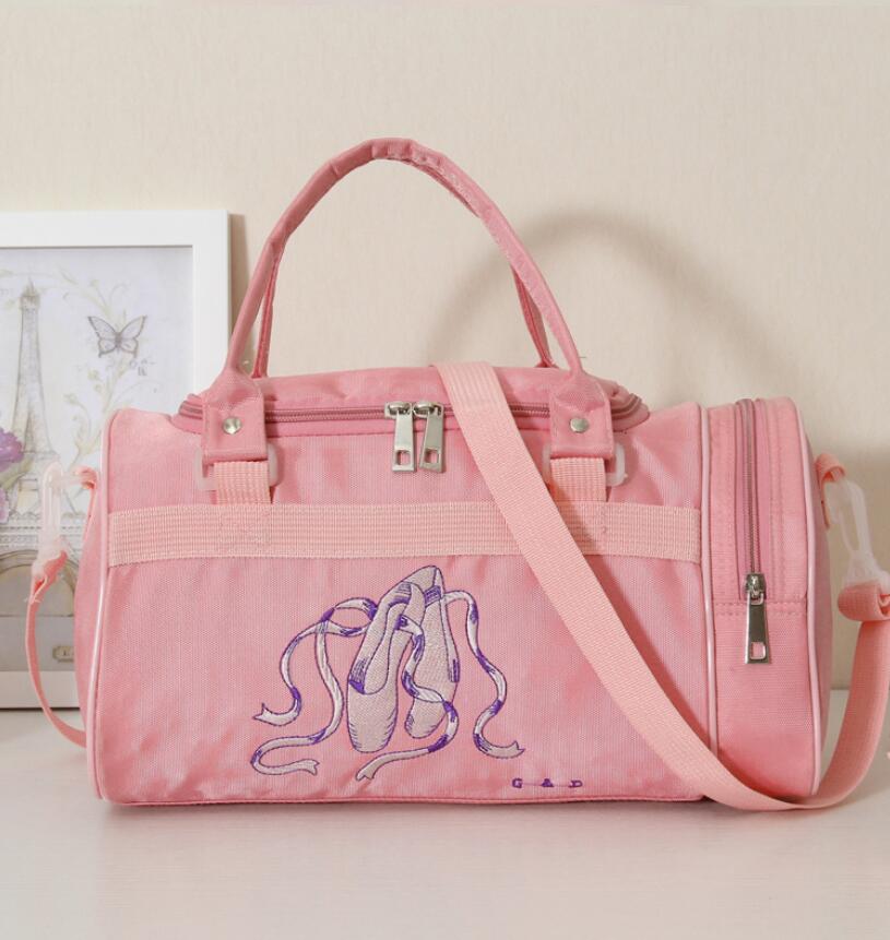 Pink broderede gymnastiktasker balletdansetaske kvinder piger ballet sportsdans rygsække rygsæk cavans ballet taske til børn piger: Default Title