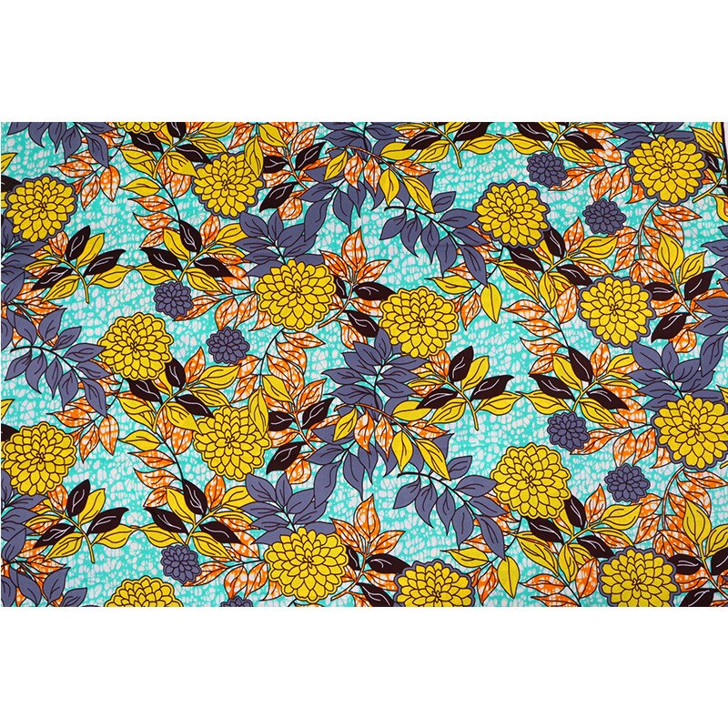 Mooie Gele Bloem Gedrukt Afrikaanse Ankara Echte Echte Wax 100% Katoen Stof Voor Jurken 6 Yards