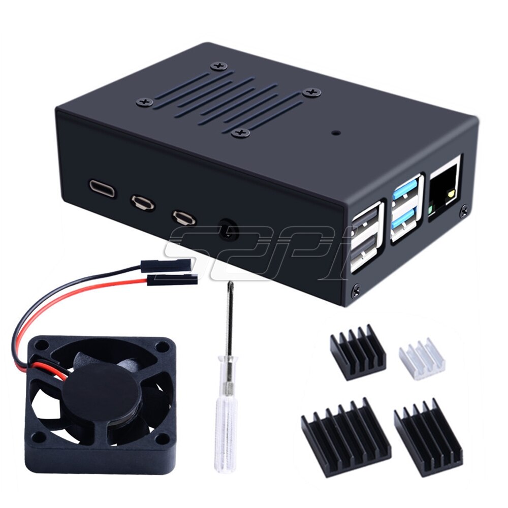 52Pi Version! Iron Alloy Black Metal Case with 4010 Super Cooling Quiet Fan Heatsink for Raspberry Pi 4 B Pi 4 Model B: Black
