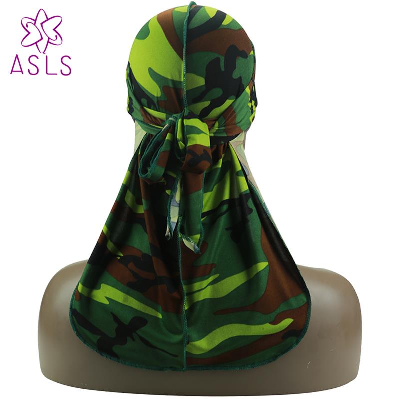 Silky Camo Durag 360, 540,720 Waves Extra Long Tail and Wide Straps for Men Stitching Outside Camouflage Print Durag: Light green