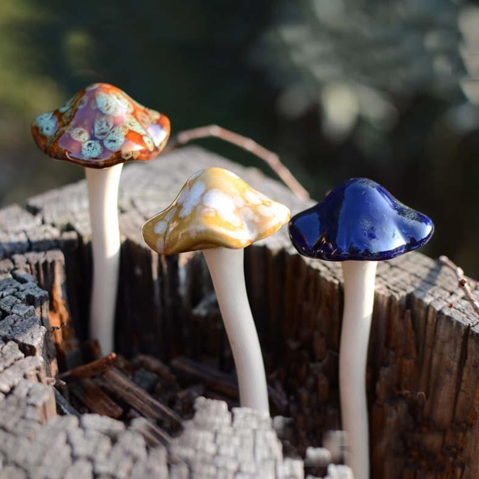 8 Pieces Ceramic Mushroom Garden Ornament for Fairy Garden Lawn Decoration