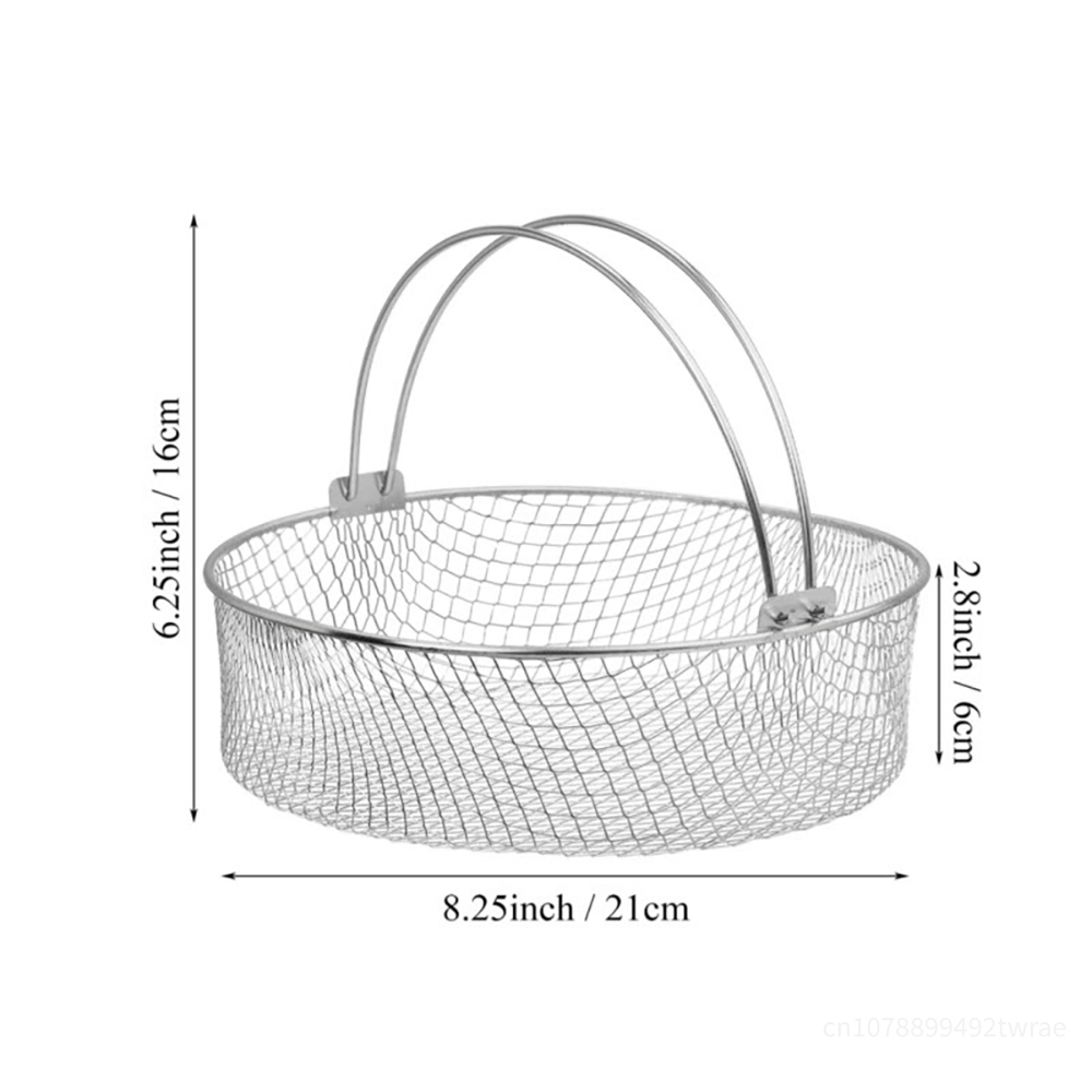Freidora de aire de 20cm, cesta de malla redonda cuadrada de acero inoxidable, cesta de vapor para freidora de aire con mango, cesta para freidora de aire de Metal: Blanco