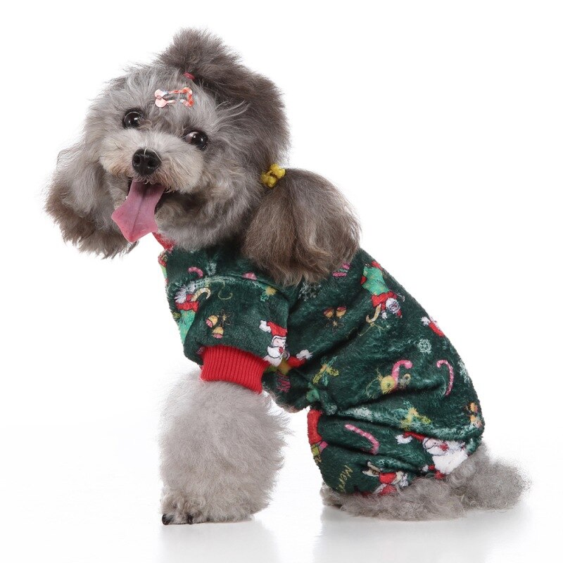 Animais de estimação roupas de natal 4-legged inverno frio padrão dos desenhos animados traje tempo cachorro quente macacão para filhote de cachorro pequeno médio cães