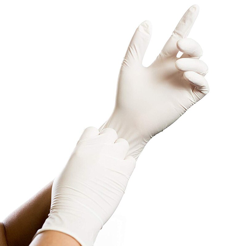 200 stuks wegwerphandschoenen van latex, wit, antislip, zuur- en alkali-laboratoriumrubber, latex handschoenen, schoonmaakmiddelen voor huishoudelijk gebruik