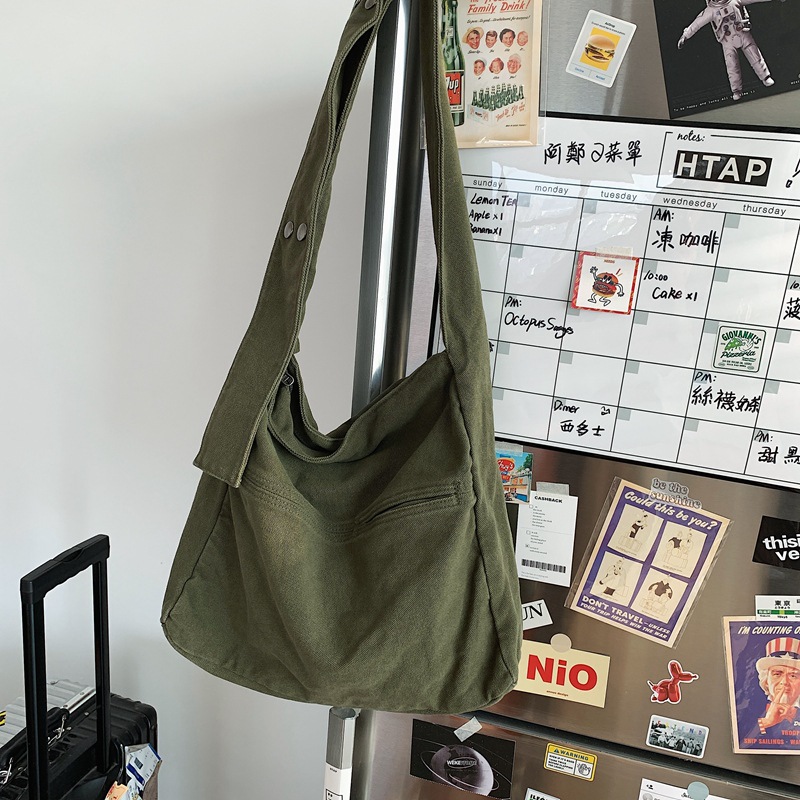 Sac Hobo en toile pour adolescent, sac en coton réutilisable pour étudiant en ecologie, sacoche élégante pour tous les jours à la coréenne