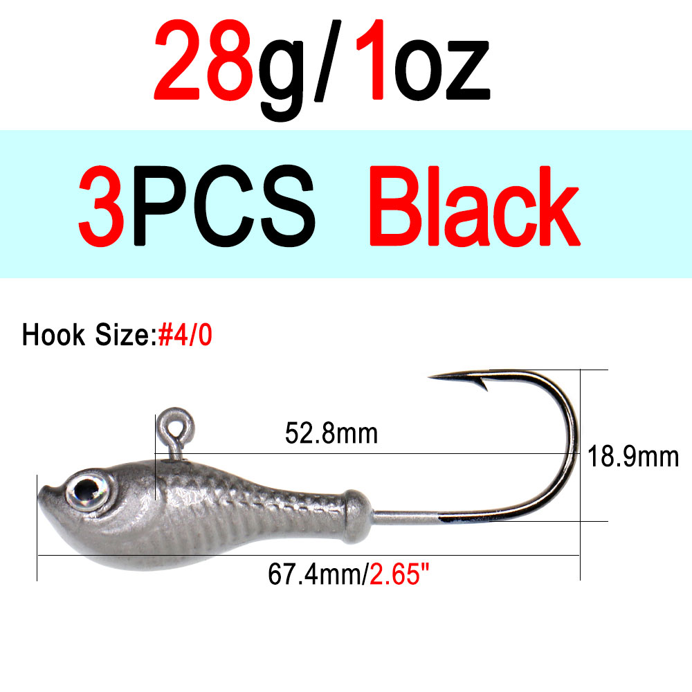 ICERIO 3 stücke 10g 14g 28g glühen Angeln Locken Metall Swimbait Jig Köpfe Haken Bucktail Jig Köpfe salzwasser Wackeln Köder Halfter Haken: 3Stck 28g  Schwarz