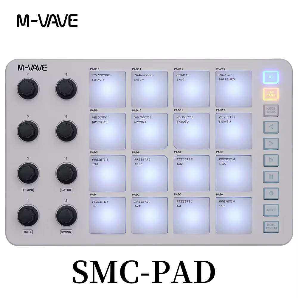 M-VAVE Smc-Mixer Draadloze Midi-Controller Mengpaneel Bt-Verbinding Batterij Type-C Voeding Usb Voor Windows/Mac/Ios/Android: Light Grey