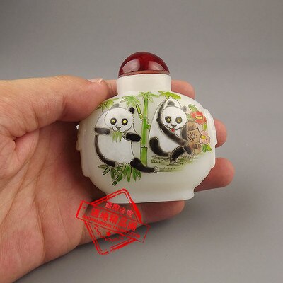 Panda Pruimenbloesem Witte Jade antieke snuff fles