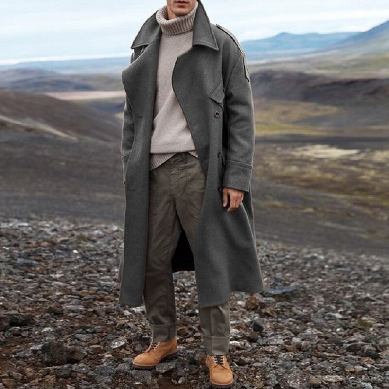 Kappa herr ledig lång jacka herr trenchcoat streetwear lång kappa herr solid herr vindjacka trenchcoat herr varm överrock: Grå / Xxl