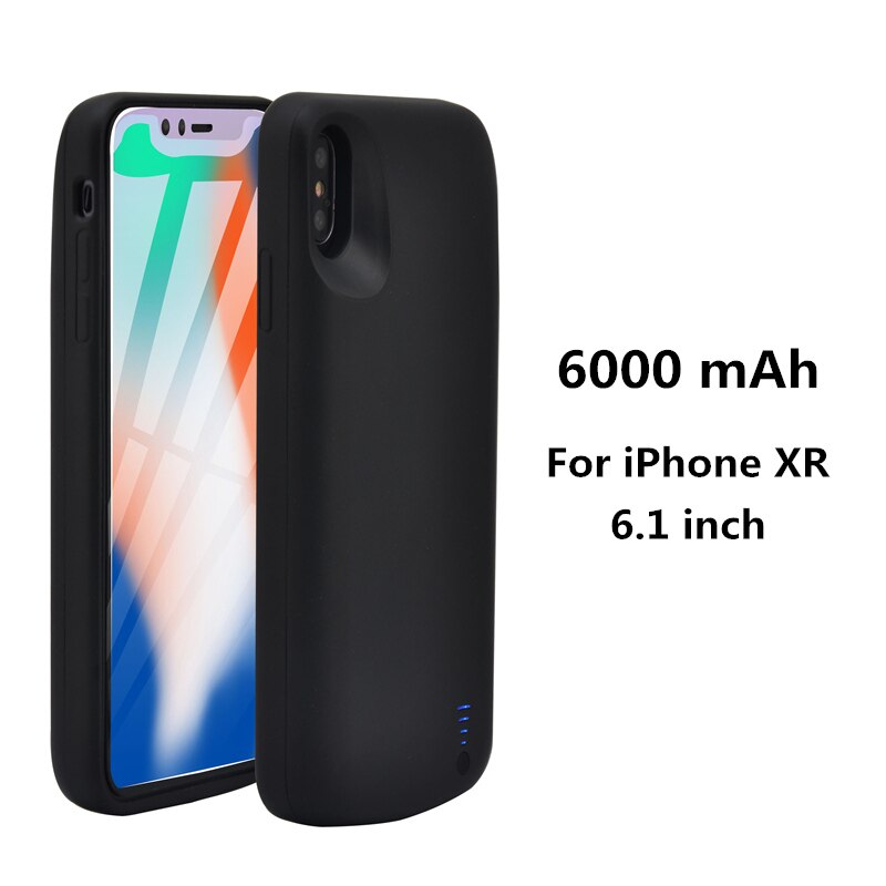 6000 mah bærbart powerbank-deksel for iphone xs max xr batterideksel 5000 mah batteriladeretui for iphone x xs powercase capa: Svart for ixr