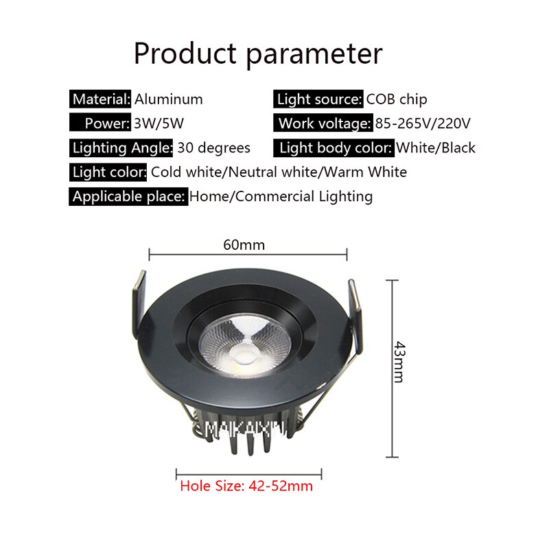 Dimbare 3W 5W Verzonken Led Spots Kamer Led Plafond Lampen Downlighters Verlichting Lamp Voor Kast Teller Showcase AC110V 220V