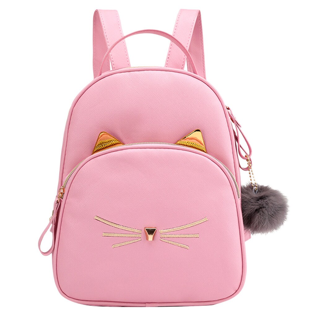 MAIOUMY Small Backpack Women Cute Cats Shoulder Bag Female Kawaii Fur Ball Crossbody bag for Teenage Girls bag pack: Pink