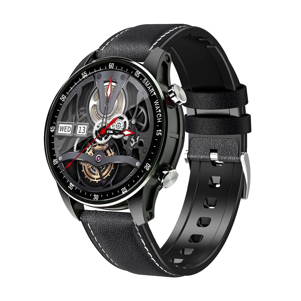 Ugumo smart watch  ip68 vattentät smartwatch bt samtalssvar temperatur pulsmätare blodtrycksurband: Läder svart