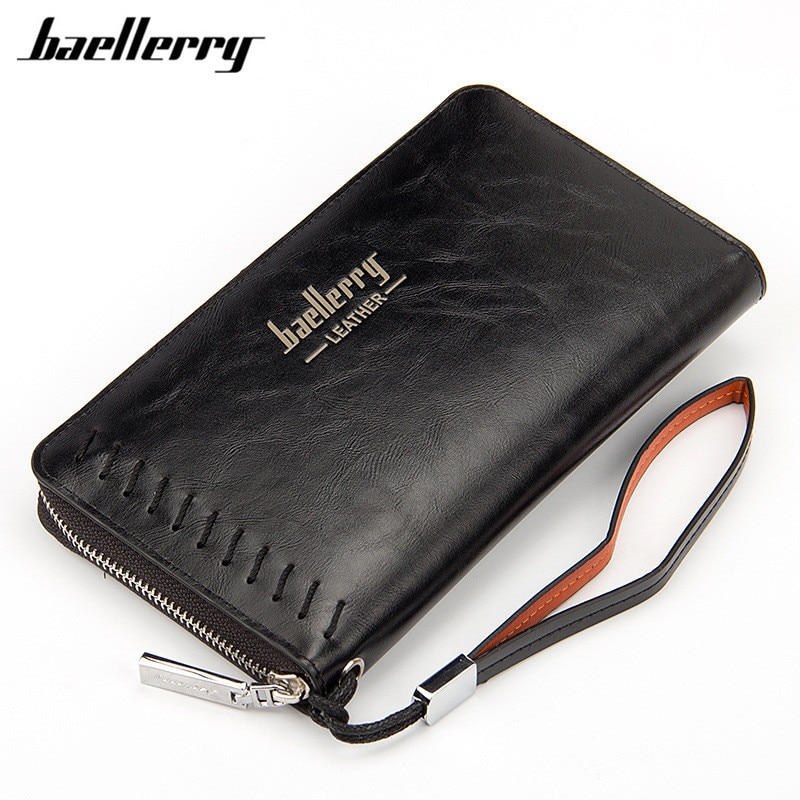 Baellerry sac à main hommes portefeuille longue grande capacité en cuir portefeuilles pour marron pochette fermeture éclair portefeuille sacs sacs à main