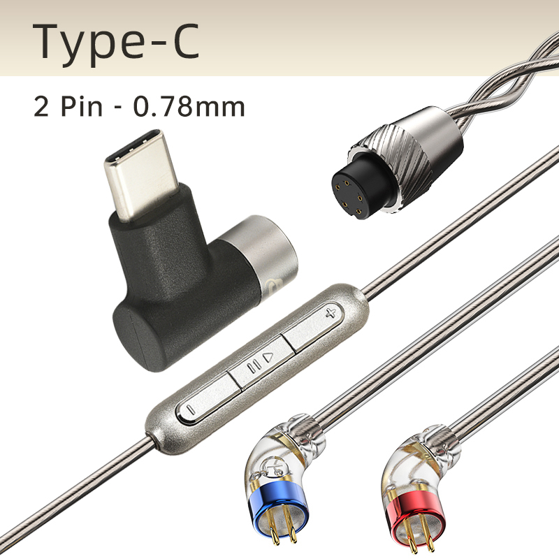 CVJ LS200 podwójnie skręcony posrebrzany, ulepszony kabel słuchawkowy ze złączami mikrofonu 2.5 3.5 4.4 typu C dla TRN KZ Konoka: Ciemnoszary