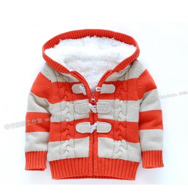 Retail autumn winter baby boy sweaters baby clothes children outerwear girls stripe sweater cardigan coat: Orange / 12M