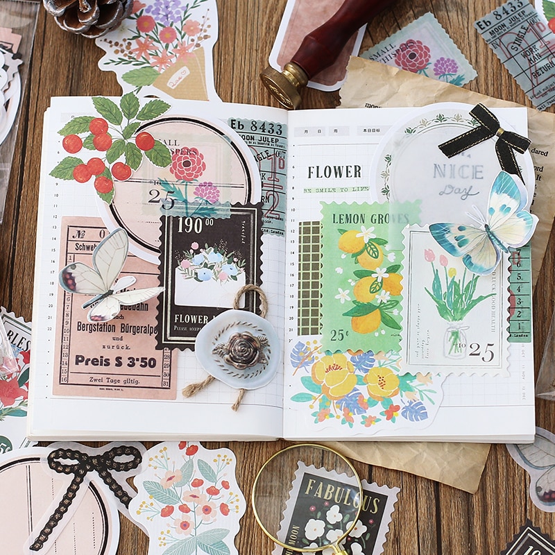 30 old-fashioned cards for notebook decoration retro student stationery plant paper diary label scrapbook material