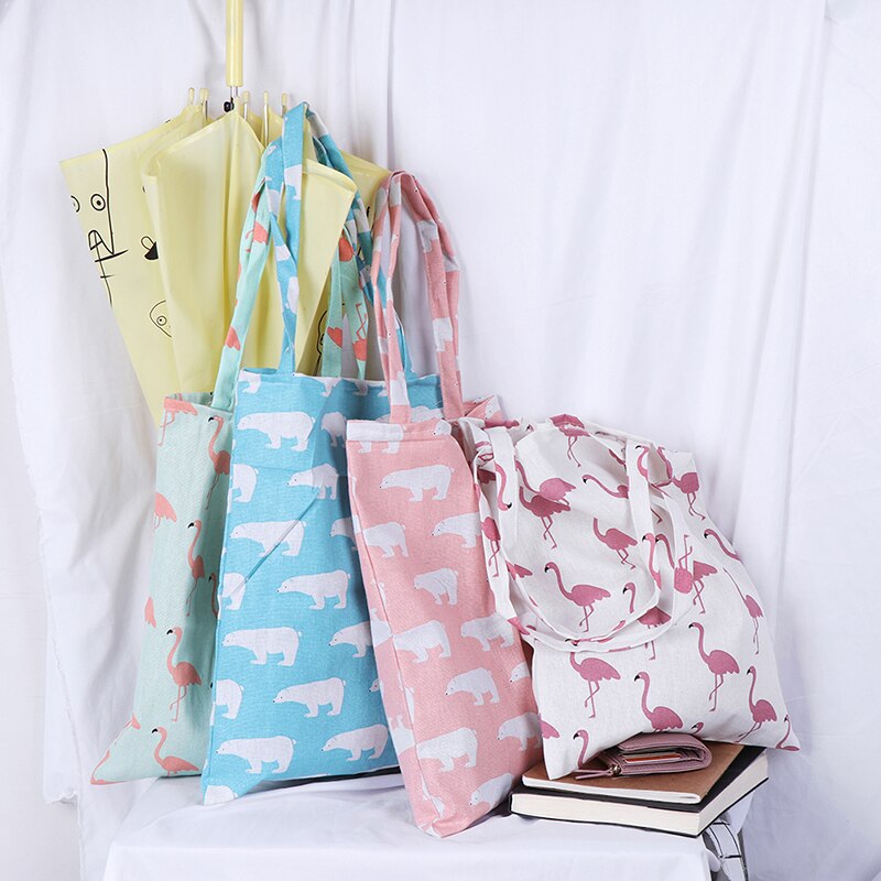 1PCS Eco High Capacity Grocery Bags Animal Print Shopping Tote Beach Handbag Cotton Linen Women Casual Reusable Shopping Bag