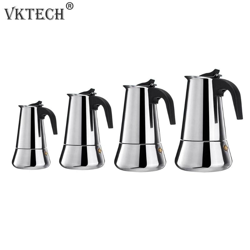 Stove Moka Coffee Pot Stainless Steel Coffee Maker Moka Espresso Percolator Stovetop Coffee Maker Pot 100/200/300/450 ML