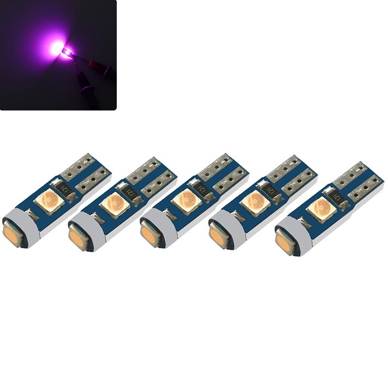 Accessoires de voiture, 5 pièces, lampe Led T5 3030 12V, éclairage intérieur automatique, indicateur de réchauffement du tableau de bord, lampe d&#39;instrument automobile: Violet