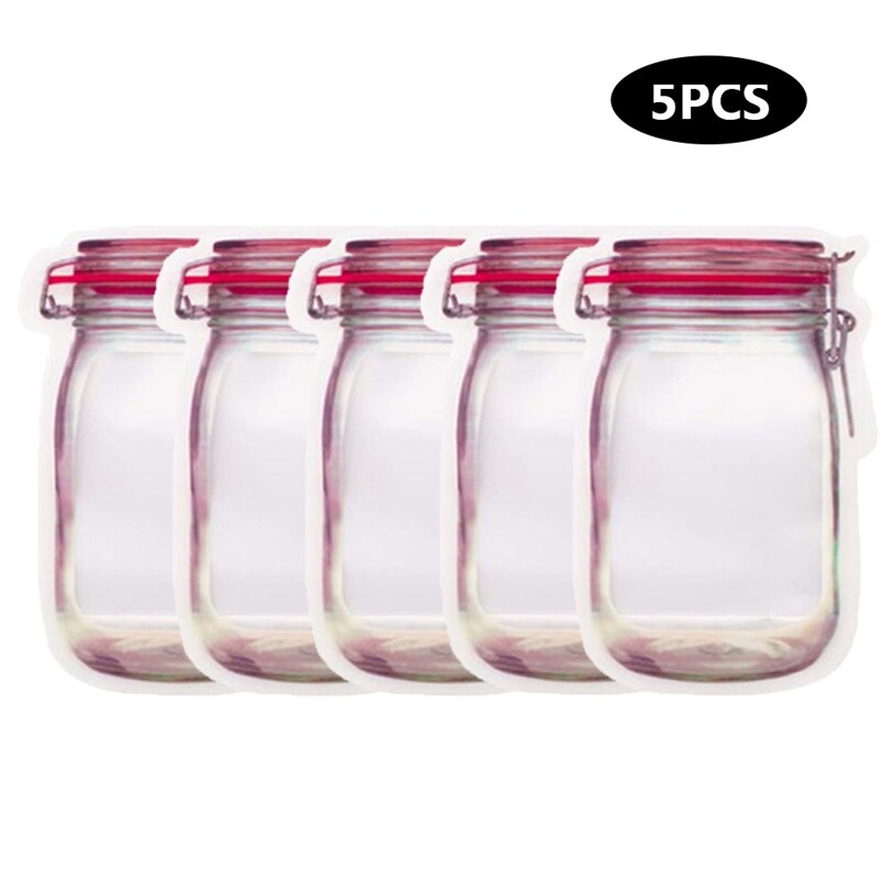 Reutilizable Mason Jar bolsas de botellas de caramelo de frutos secos galletas sello de la bolsa de alimentos frescos de aperitivos cremallera sellada organizador de cocina 5 uds: 5pcs19.5x13.7x6.5cmB