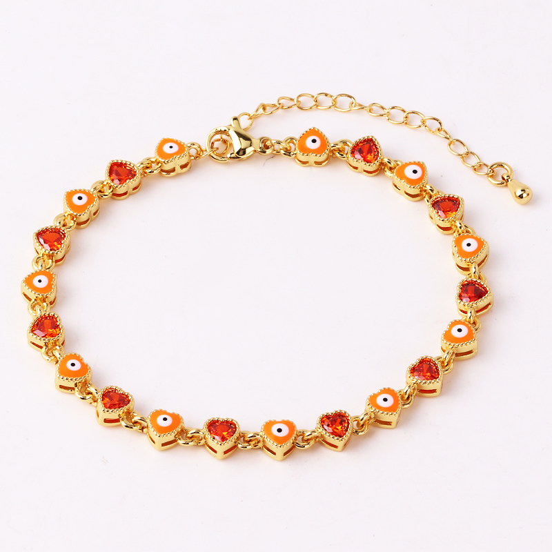 Pulsera con dije de mal de ojo turco y corazón chapado en oro de 18 quilates para mujer, pulsera ajustable con cadena de cobre de la suerte bohemia, joyería de verano: Color amarillo dorado claro
